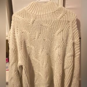 American Eagle Outfitters Cream Cable Knit Turtleneck Sweater